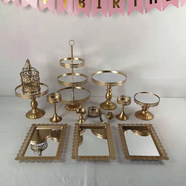 

золотой свадебный торт стенд набор белый кристалл металла кекс украшения десерт пьедестал партии дисплей настольные украшения 4-18piece