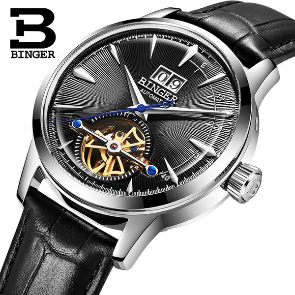 

switzerland binger men's watches automatic mechanical men watch sapphire male japan movement reloj hombre b-7, Slivery;brown