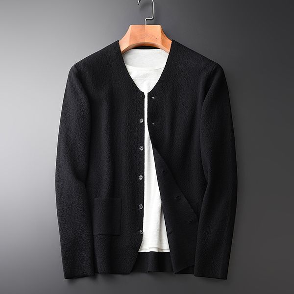 

minglu men sweater new fashion v-neck cardigan black sweater hight quality slim fit solid color autumn and winter mens sweaters, White;black