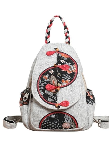 

fashion national string appliques women shopping backpacksnice floral prints lady cover backrack multi-use canvas backruck