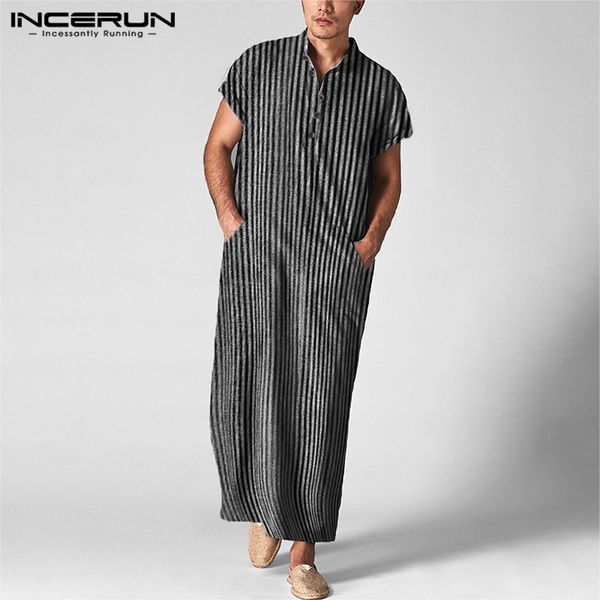 

ethnic clothing incerun striped men islamic arabic kaftan short sleeve casual 2021 muslim robes cotton pockets middle east jubba thobe s-5xl, Red