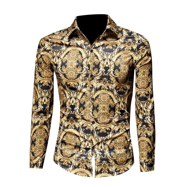 

2020 new spring autumn fashion long sleeve shirt men's autumn wind golden buddha head shirt lapel casual shirt luxury designer t shirts, White;black