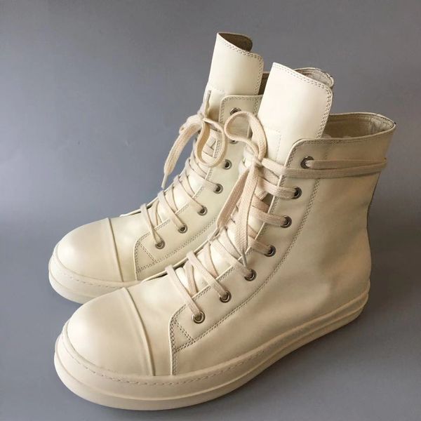 

ankle white cow leather boots new list genuine leather lace up half casual high-end personality men's boots, Black