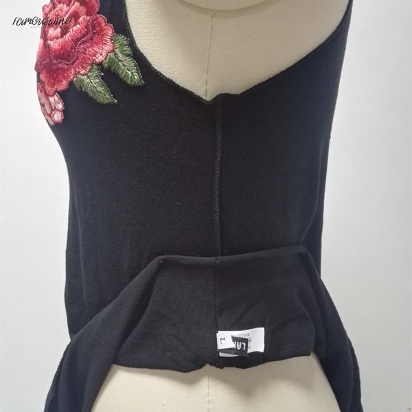 

fashion black tank women cotton floral patch in embroidery beachwear deep v neck sleeveless floral summer vest white