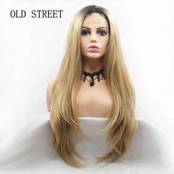 

fashion golden synthetic wigs gradient color straight high temperature fiber fiber wigs with hainets, Black