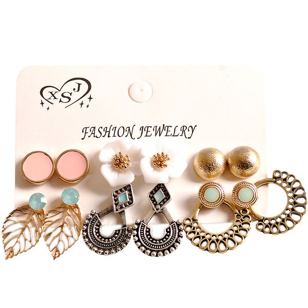 

new fashion women's jewelry wholesale girls birthday party pearl earrings set mashup 6 pairs /set earrings, Golden;silver