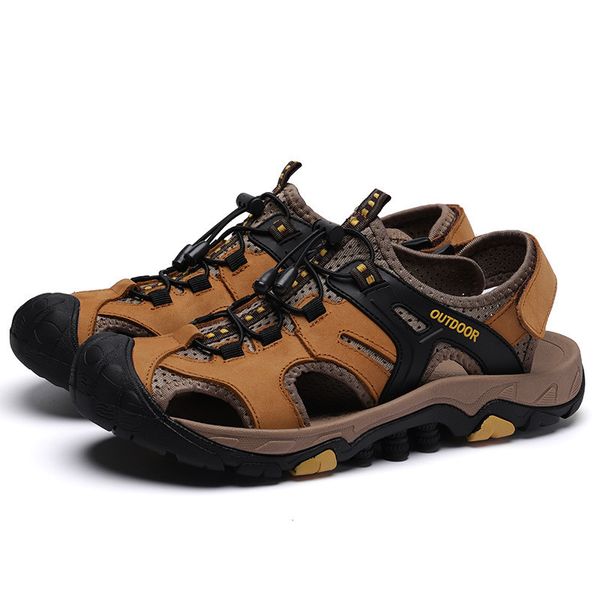 

sandale sandals men closed toe anti slip cowhide casual sandalias de playa zapatos de hombre, Black