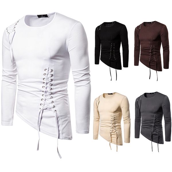 

fashion t shirt collar braided comfortable sleeve t-shirt winter men's men's long t-shirt hem round tee long irregular yt042 ndtbe