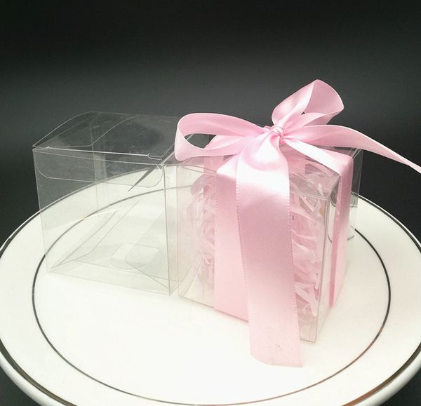 6x6x6cm PVC transparente quadratische Geschenkboxen Hochzeitsbevorzugung Party Pralinenschachtel quadratische durchsichtige Verpackungsboxen