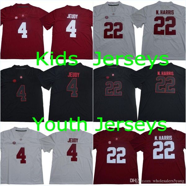 

youth #4 jerry jeudy kids #13 tua tagovailoa #10 aj mccarron 12 joe namath #22 najee n. harris #34 damien harris college stitched jerseys, Black;red