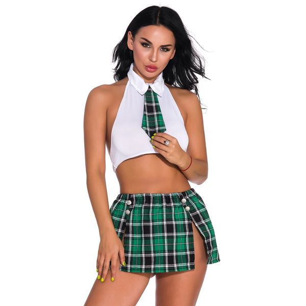 

new fashion women lingerie tie uniform with thong mini skirt suit underwear s-2xl plaid ensemble soutien gorge culotte, Red;black