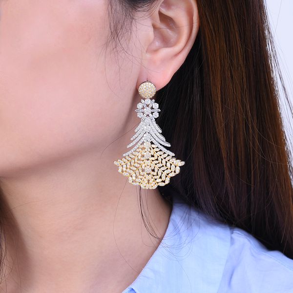

larrauri new luxury cubic zirconia inlaid nigerian african dangle drop wedding earrings trendy waterdrop earrings for women, Silver