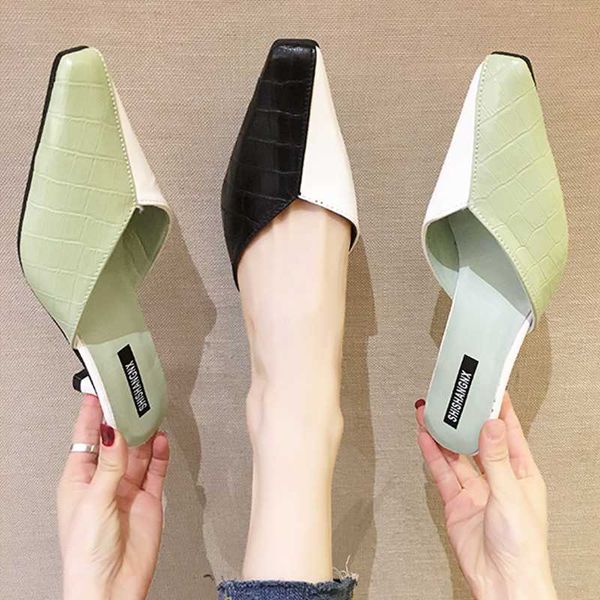 

net celebrity mixed color crocodile pattern square toe slingback women pumps alligator sandals thin high heels shoes women 2020, Black