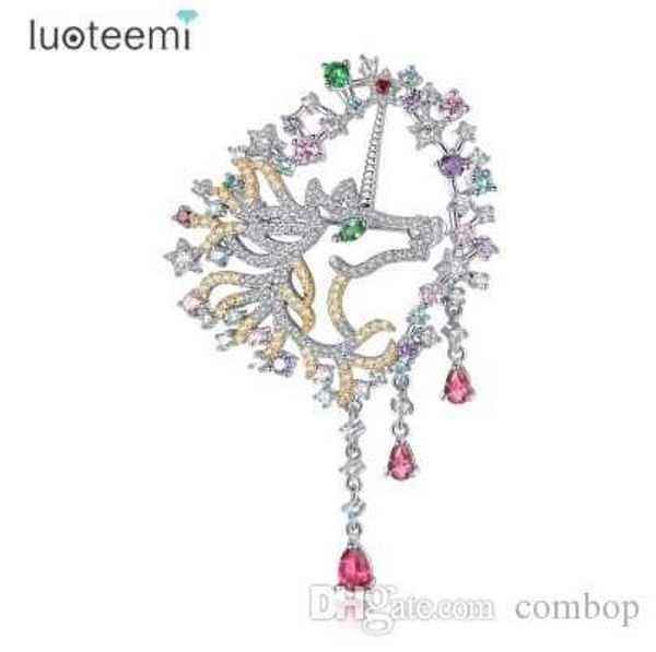 

luoteemi silver color fashion multi cz crystal hollow horse design wedding bridal brooch pin for women xmas decor, Gray