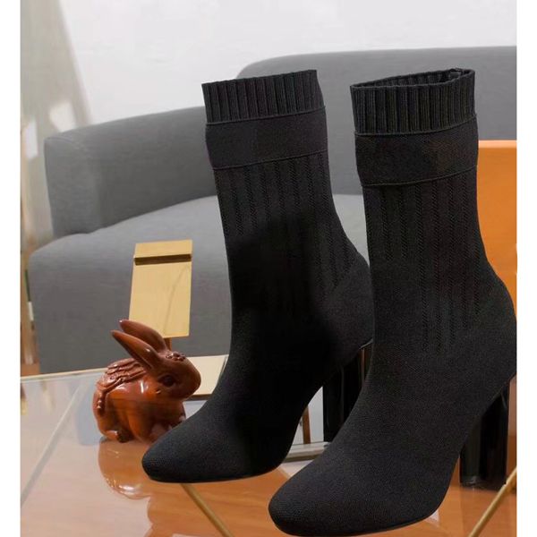 

new big size us11 autumn winter colour letters classic flower heels 10cm high knit sock boots fashion women's ankle evening party boot, Black