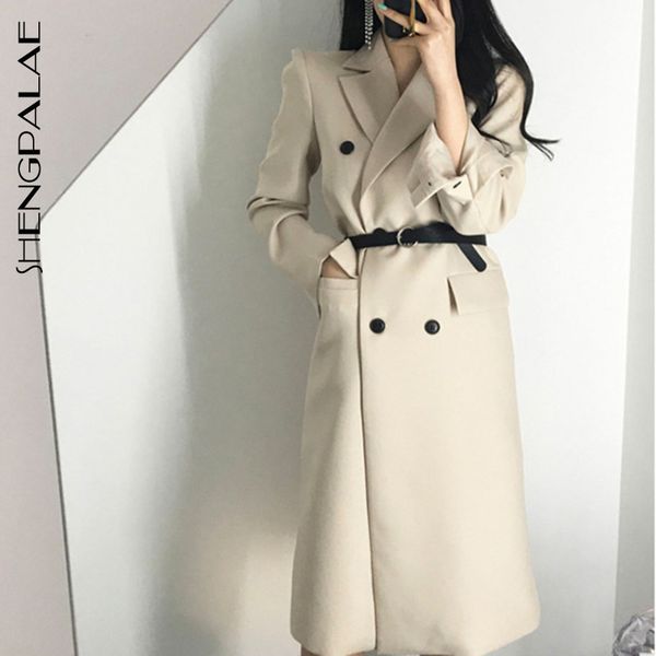

shengpalae new spring autumn 2019 korea style full sleeve turn-down collar single breasted with sashes slim women coat fr154, Black;brown