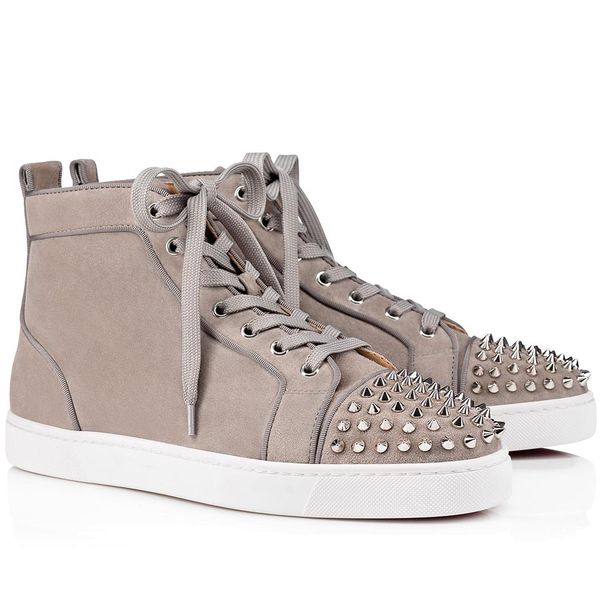 

sneakers brand red soles flats spiked toe men shoes red bottom spikes high trainers khaki suede sheepskin lovers with box, Black