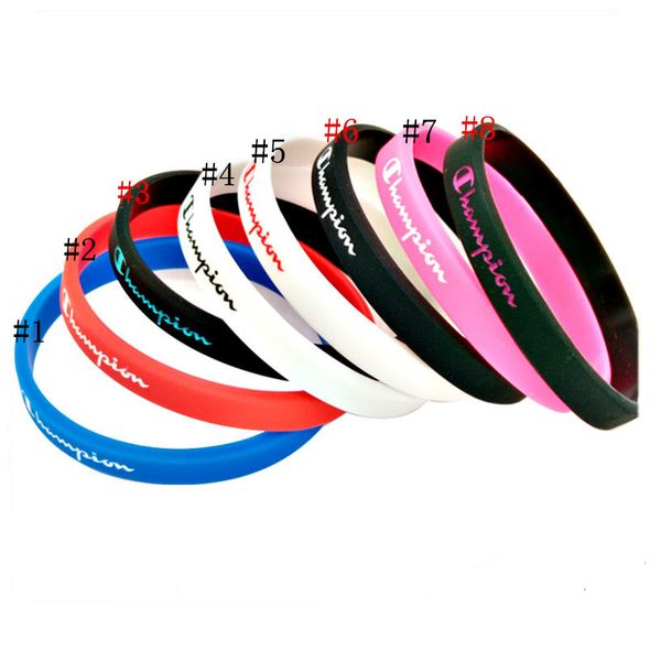 

champion wristband rubber bracelet basketball sports bangle candy color men women couples bracelets wristbands fashion wrist rings c72305, Red;brown