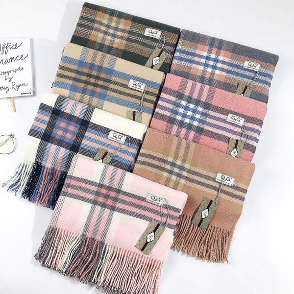 

plaid scarf women european america warm fringe cashmere scarf double-sided bib autumn winter fashion long versatile shawl, Blue;gray