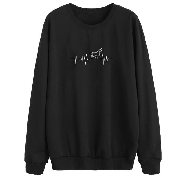 

2018 autumn fashion clothes unicorn printing women long sleeve hoodies funny cute sweatshirt brand jumper kawaii clothing, Black