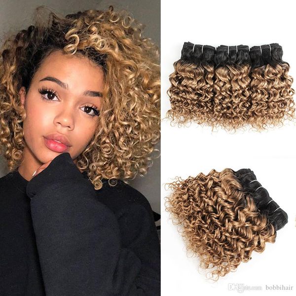 1b 27 Ombre Honey Blonde Deep Curly Hair Bundles 10 12 14inch 3
