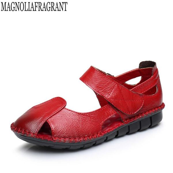 

2018 summer new soft bottom flat genuine leather women shoes personality leisure women sandals retro handmade sandals sapato k14, Black