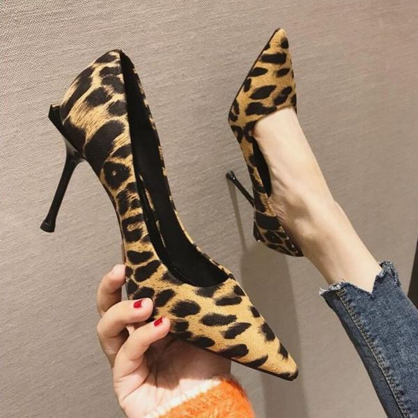 

2020 spring new women pumps pointed toes leopard high heels female single shoes woman for office working ladies shallow out, Black