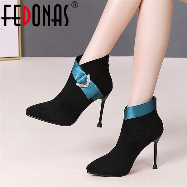 

fedonas winter elegant super thin heels female boots warm flock women ankle boots party shoes woman new platform shoes, Black