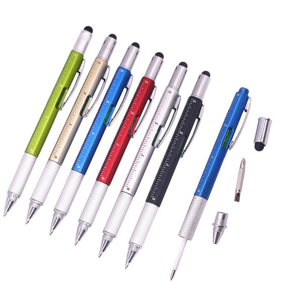 

100 pcs metal ballpoint pen handheld tool technology screwdriver ruler touch the level of foot multifunction, Blue;orange