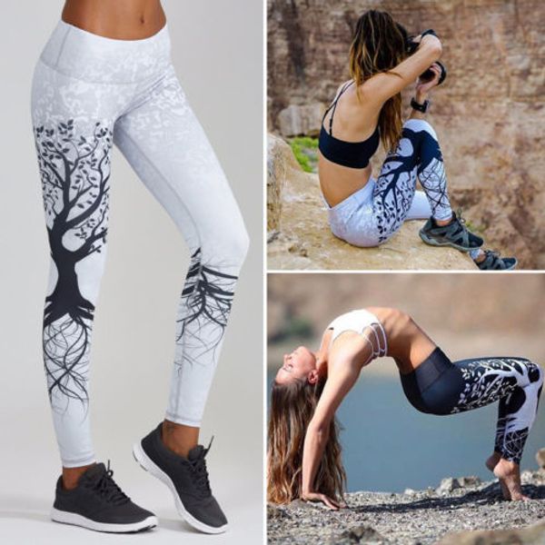 

womens fitness leggings pants tree long leggings black gray trousers 6-14