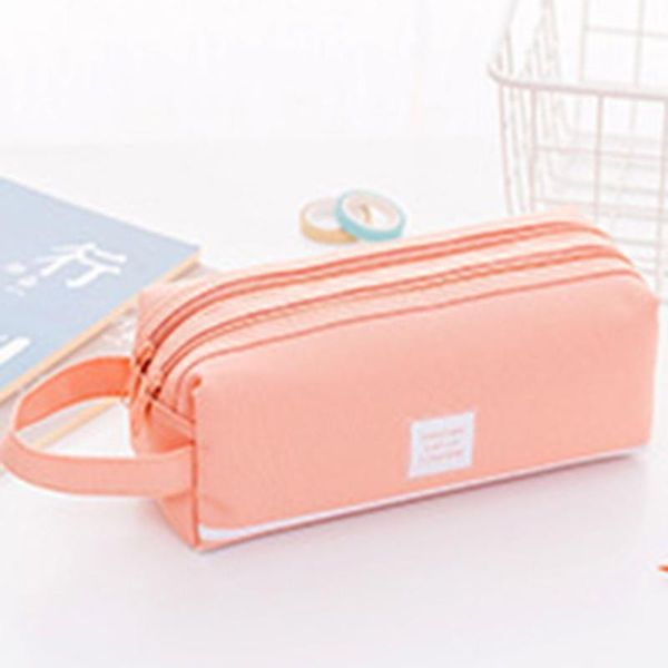 

double layers multifunctional solid color school pencil bag pencil pouch office stationery oxford cloth case bag