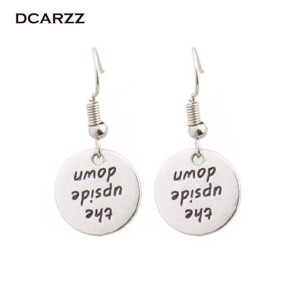 

stranger things drop earrings "the upside down" hand stamped letter earrings for women/girls eleven dangle earring, Silver