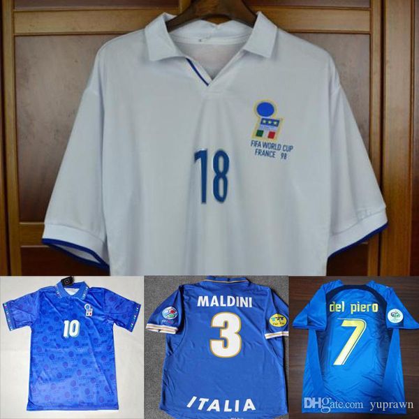 

94 96 98 04 italy soccer jersey maldini piero baggio vieri vintage retro 98 italy football shirt classic calcio maglia kits uniform maillot, Black;yellow