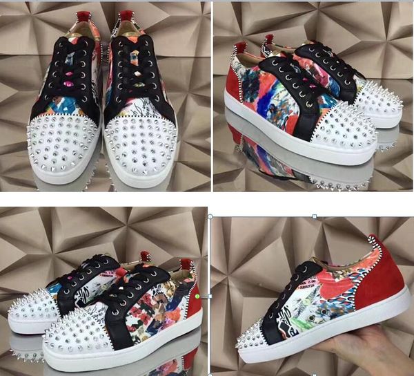 

with box]spikes sneakers fashion red bottom women's,men's low graffiti printing casual flat party dress walking shoes outdoor lac, Black
