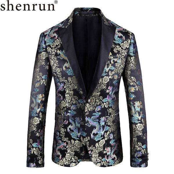 

shenrun men autumn winter blazer fashion dragon pattern slim fit jacket groom singer host stage costume party prom, White;black
