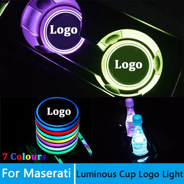 

2 pcs led car logo cup lights for maserati ghibli levante quattroporte gt granturismo logo light luminous accessories