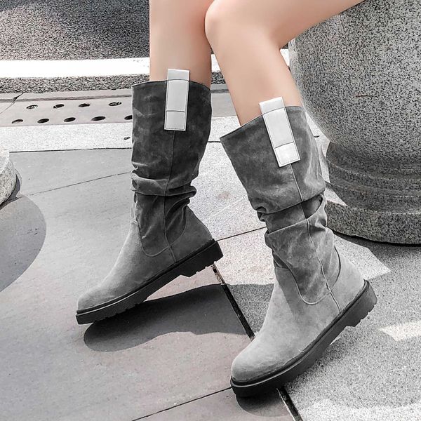 

frosted leather flat bottom riding boots large 40-43 flat bottom frosted leather high boots comfortable women's, Black