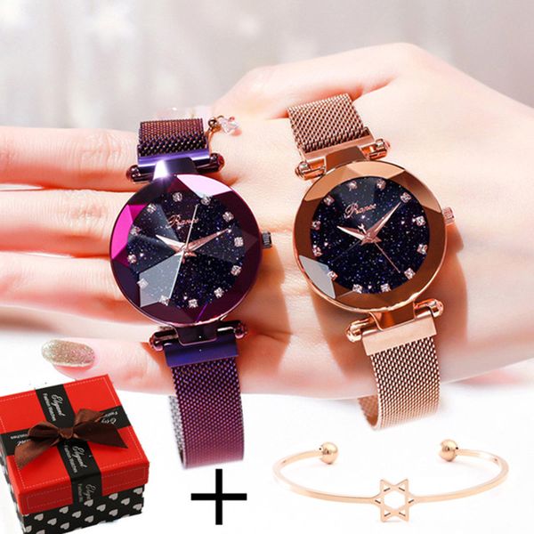 

relogio feminino women bracelet watch 2018 luxury starry sky magnetic wrist watch rhinestone mesh wristwatch zegarek damski xfcs ly191226, Slivery;brown