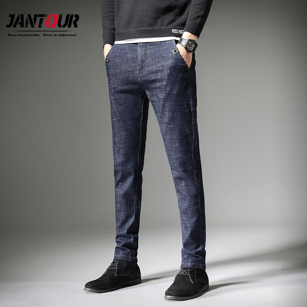 

men's brand jeans 2019autumn winter new cotton slim stretch denim jeans young fashion casual men's trousers size 38, Blue