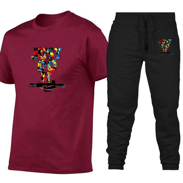 

summer mens womens letters printed cotton pants short sleeved trousers t-shirt casual sports suits fashion designer tee sweat shirt, Gray