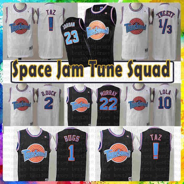 

taz 1/3 tweety tune squad space 2 jam 1 bugs bunny movie jersey michael 23 jd 22 bill murray 10 lola 2 d.duck basketball jersey ncaa, Black