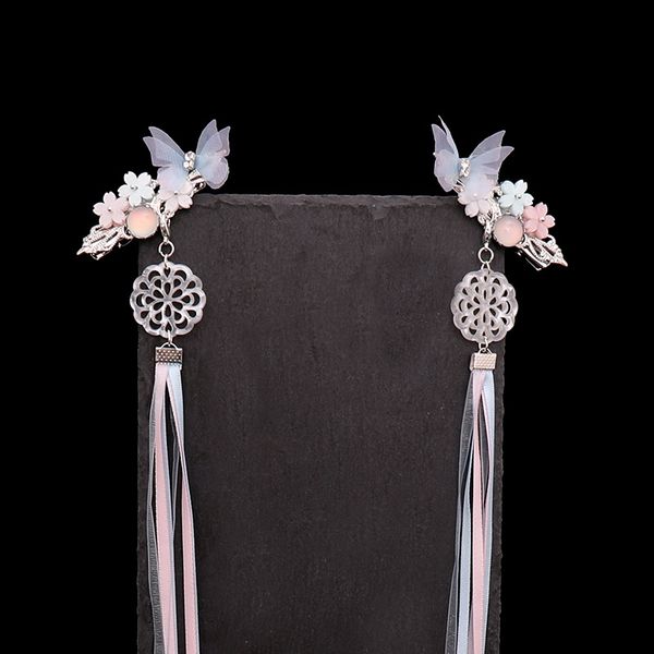 

high fashion bowknot flower long tassel hairpins clips with ribbon women girl bride ancient chinese hanfu dress hair jewelry, Golden;white