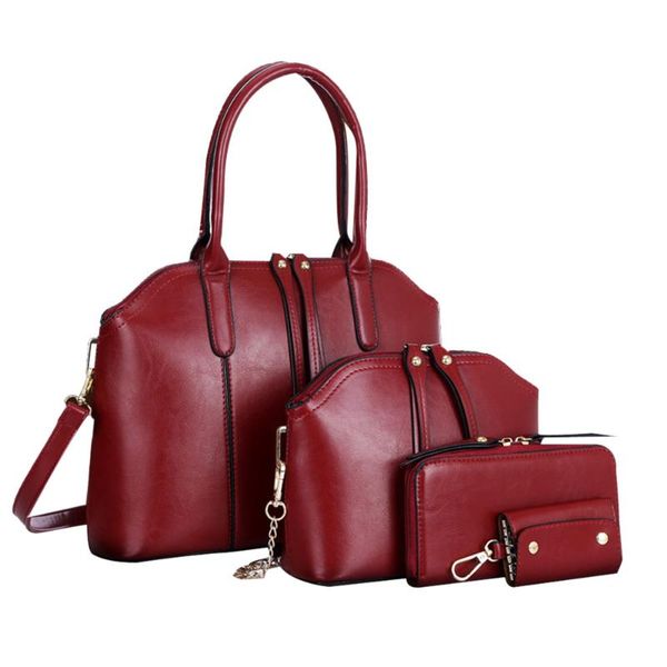 

women 4pc pu leather handbag large capacity shoulder bag womens solid color zipper totes lady casual wild purse bolsa feminina