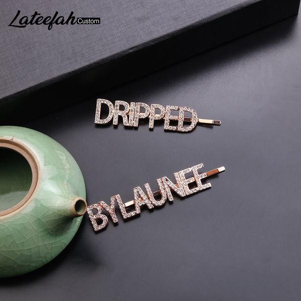 

lateefah custom hairpins letter 1pc shining crystal shiny rhinestones letters hair clips women styling tool hairgrip hair acces, Golden;white