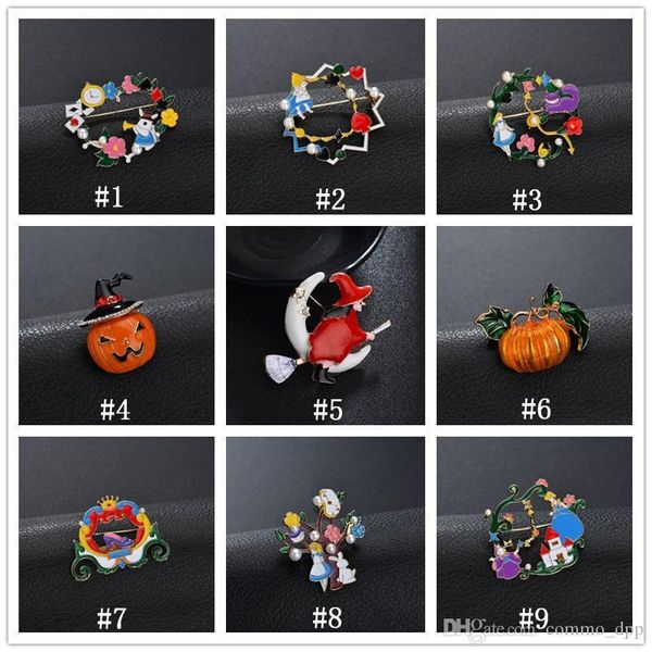 

2019 halloween enamel brooches cartoon witch pumpkin car lapel brooch badge pin for women men kids fashion jewelry accessories, Gray