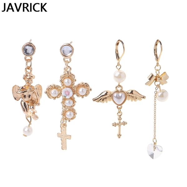 

золотой крест угол крыла имитация жемчуга подвеска серьги для женщин ювелирные изделия, Silver