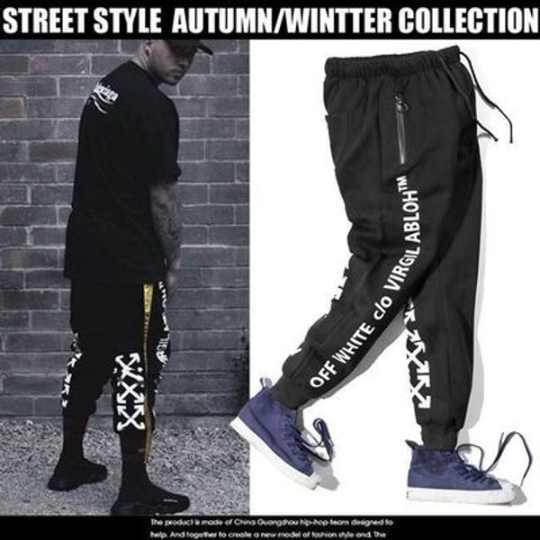 

europe america men's winter off arrow slash warm pants skateboards sport pants hip hop ow sports trousers white, Black