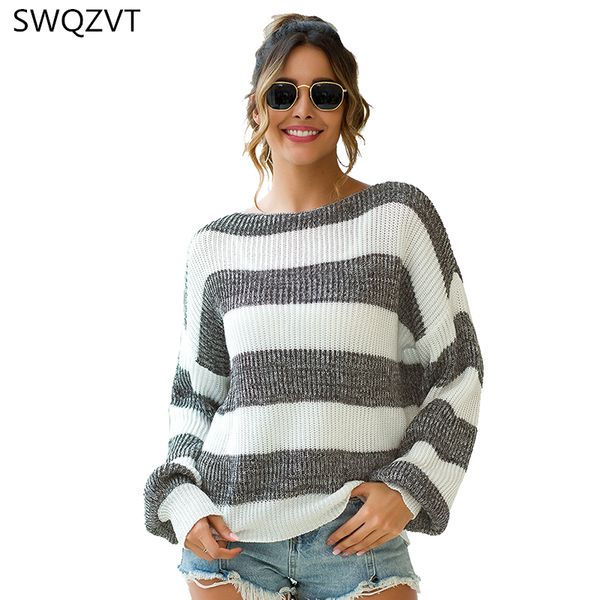 

повседневная полосатый свитер женщины верхняя одежда o шеи пуловеры сыпучие сплошной цвет женщины одежда 2019 новые женские пуловеры женская, White;black