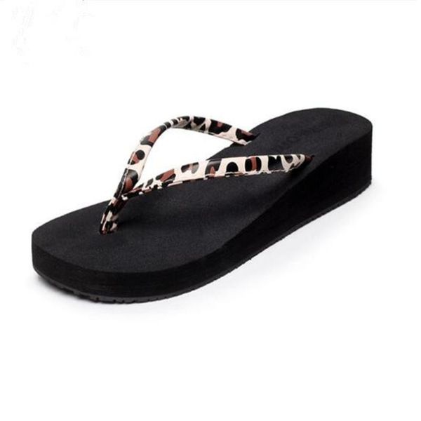 

flip-flops female summer wear flat out high slope beach slippers with thick bottom beach shoe pinches fashion sandals, Black