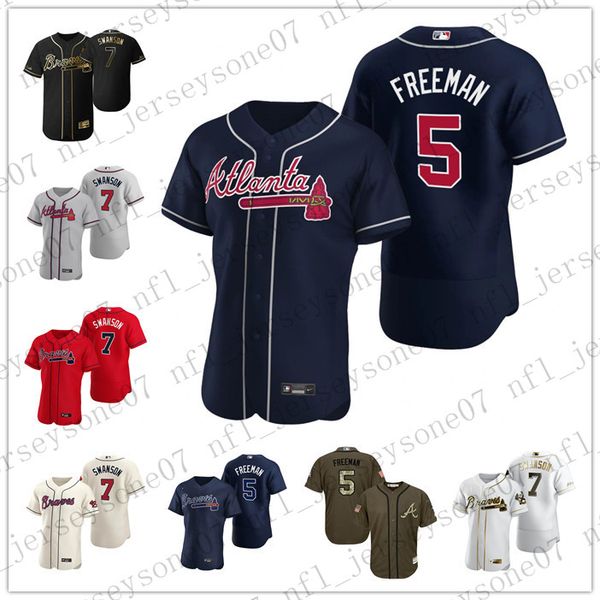 

custom mens women youth atlanta braves 5 freddie an 7 dansby swanson red grey blue green authentic weekend 2020 home jersey, Black